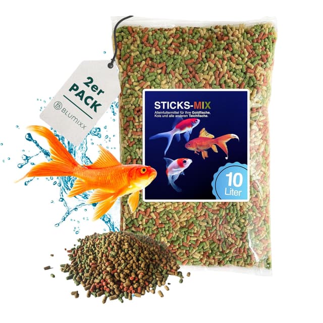 Teich Sticks Mix bunt 20 Liter (2X 10 L) Beutel 🐠🌿 Premium Alleinfuttermittel