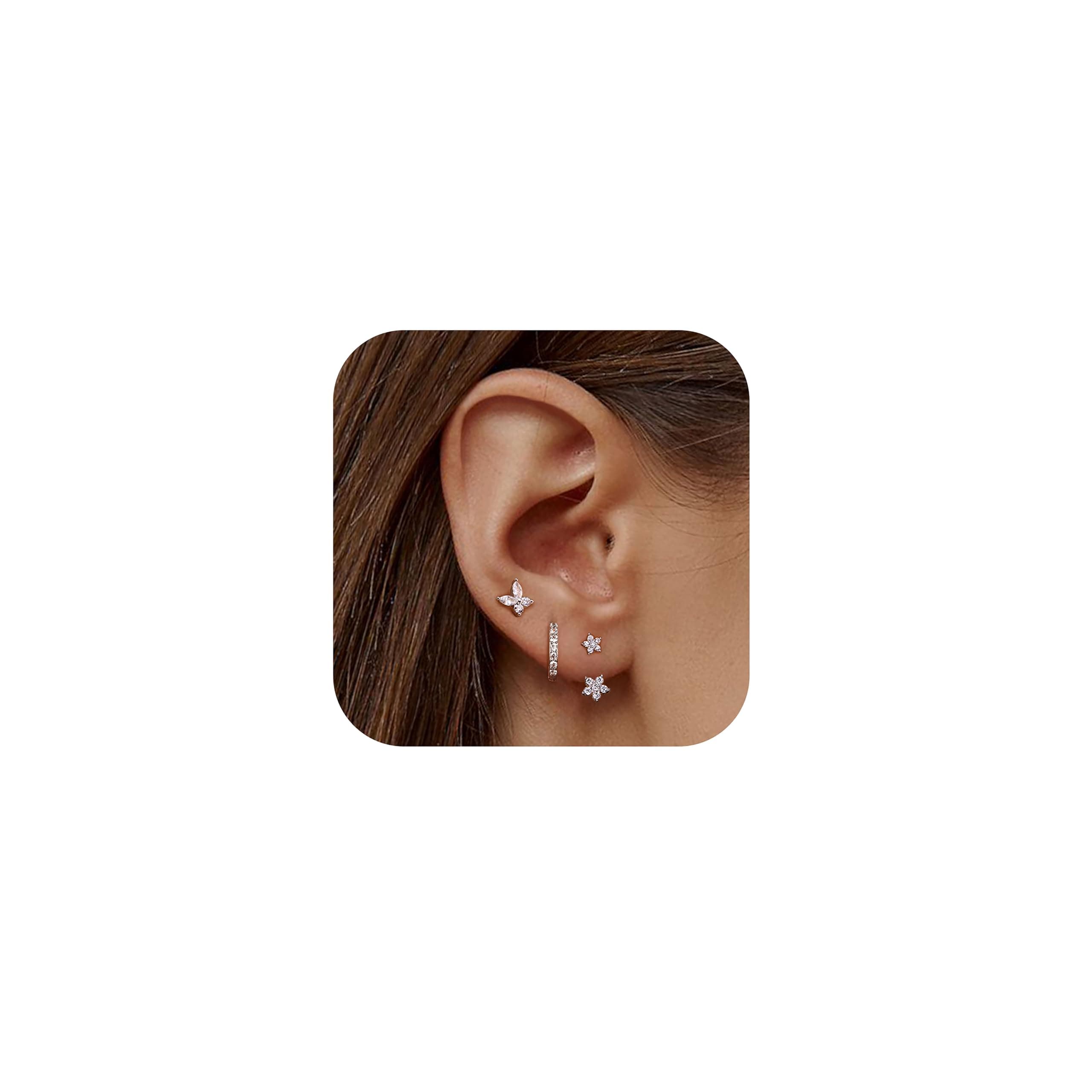 🌟 JeweBella 3 Paar Ohrringe Silber 925 Set für Damen 14 Karat Vergoldet 🦋