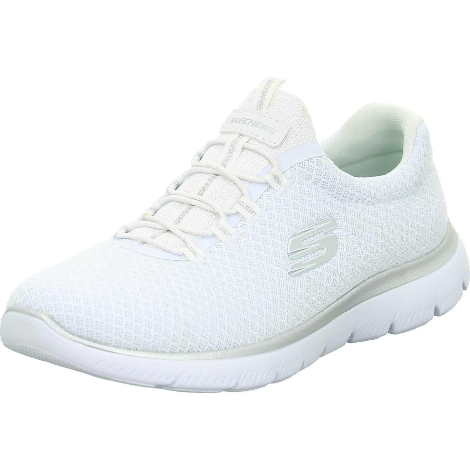 👟 Angebot: Skechers Damen Summits Sneaker 37 EU Weißes Mesh Silberne Verzierung