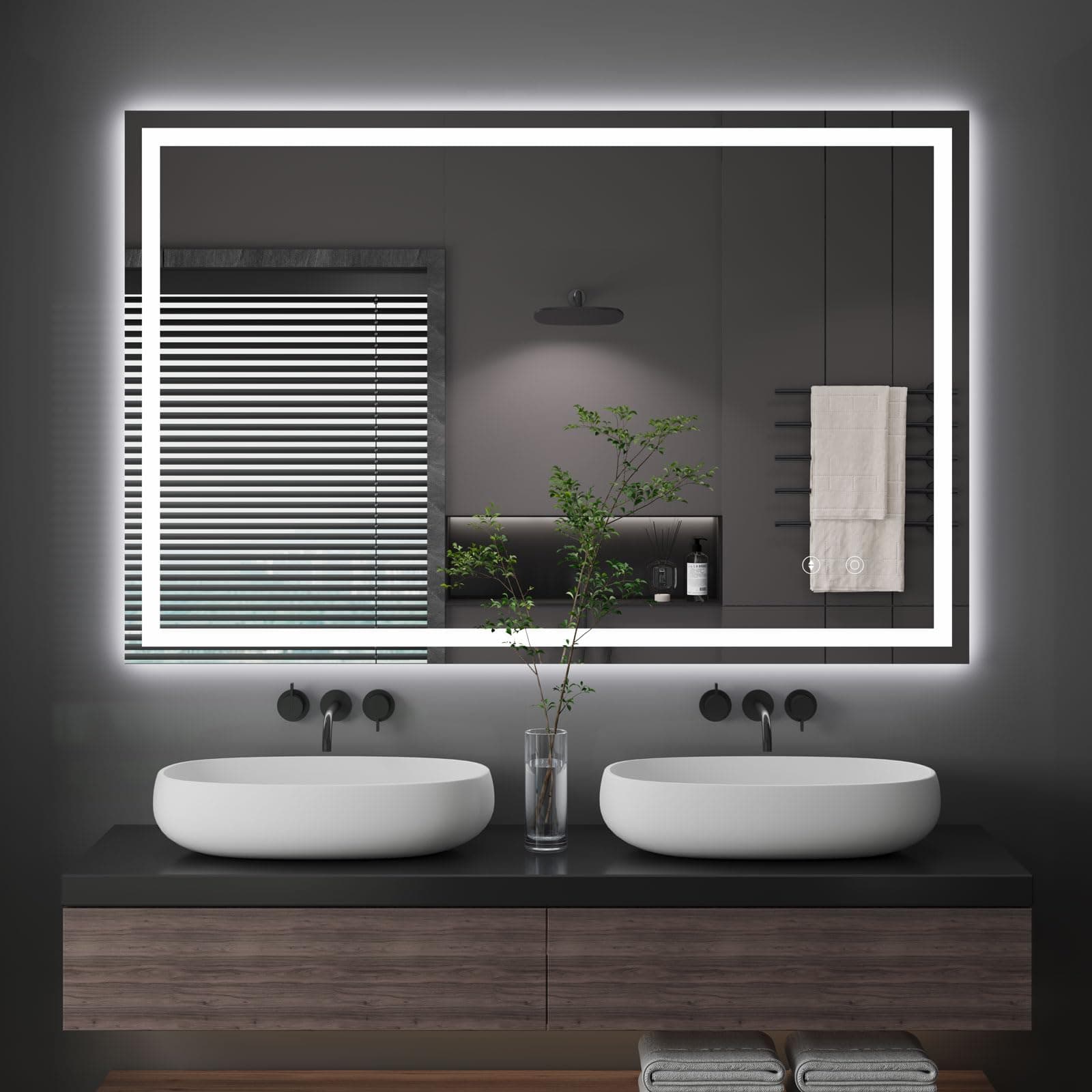 Dripex Badspiegel mit Beleuchtung Led Spiegel mit Touch-Schalter, Dimmbar, 3 Lichtfarbe Einstellbare Badezimmerspiegel mit Beleuchtung