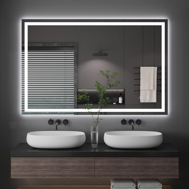 Dripex Badspiegel mit Beleuchtung Led Spiegel mit Touch-Schalter, Dimmbar, 3 Lichtfarbe Einstellbare Badezimmerspiegel mit Beleuchtung