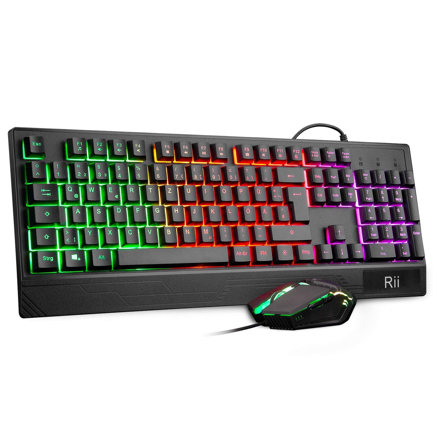 Rii Gaming Tastatur und Maus Set mit RGB Hintergrundbeleuchtung und Regenbogen Farben 🌈