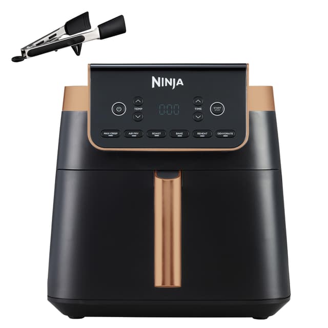 Ninja Heißluftfritteuse MAX PRO, 6,2 L, ölfrei, große Schublade, Rösten, Backen, Air Fry, Antihaftbeschichtet, Spülmaschinenfester Korb & Crisper Gittereinsatz, Silikonzange, Schwarz/Kupfer, AF180EUCP 6.2L Kupfer/Schwarz 🍳🔥