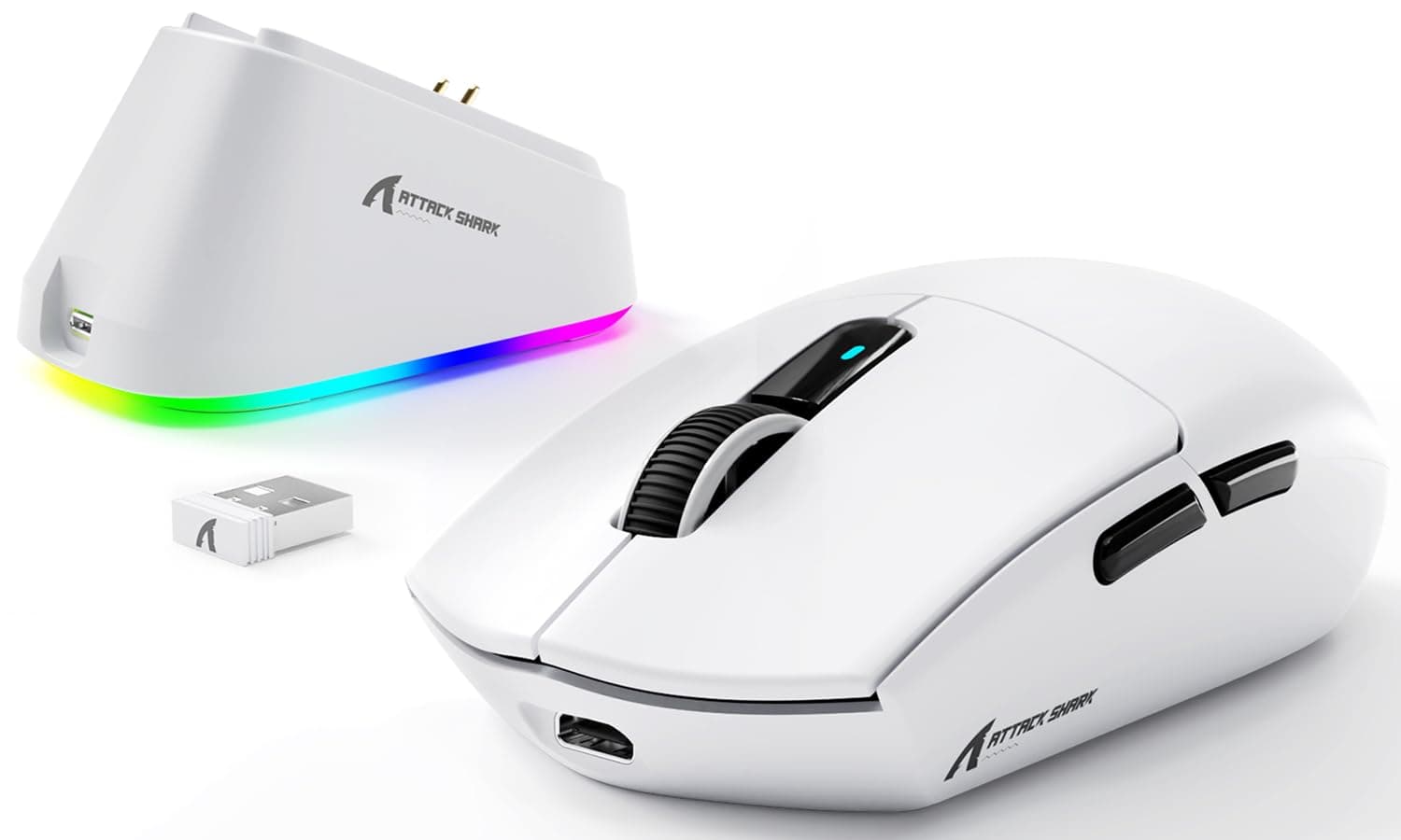 🦈 ATTACK SHARK G3PRO Kabellose Gaming-Maus mit Magnetischer Ladestation - Weiß
