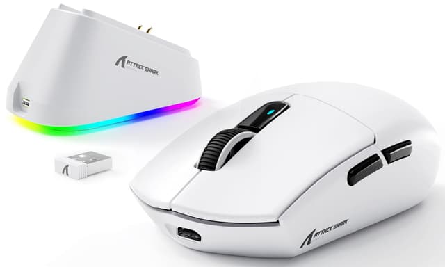 🦈 ATTACK SHARK G3PRO Kabellose Gaming-Maus mit Magnetischer Ladestation - Weiß