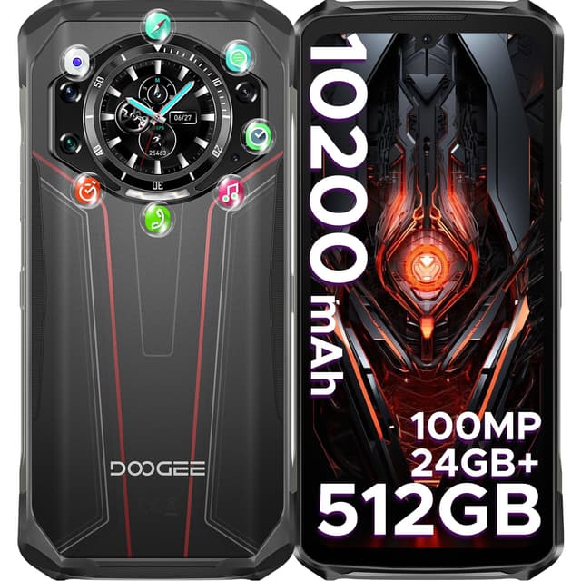 DOOGEE S119 Outdoor Handy Ohne Vertrag Android 14-1.32" Rear Screen, 512GB+24GB Outdoor Smartphone, 10200mAh/33W, 6.72" Baustellenhandy, 100MP Kamera Rugged Smartphone, IP68/3 Card Slot/NFC/Face ID rot