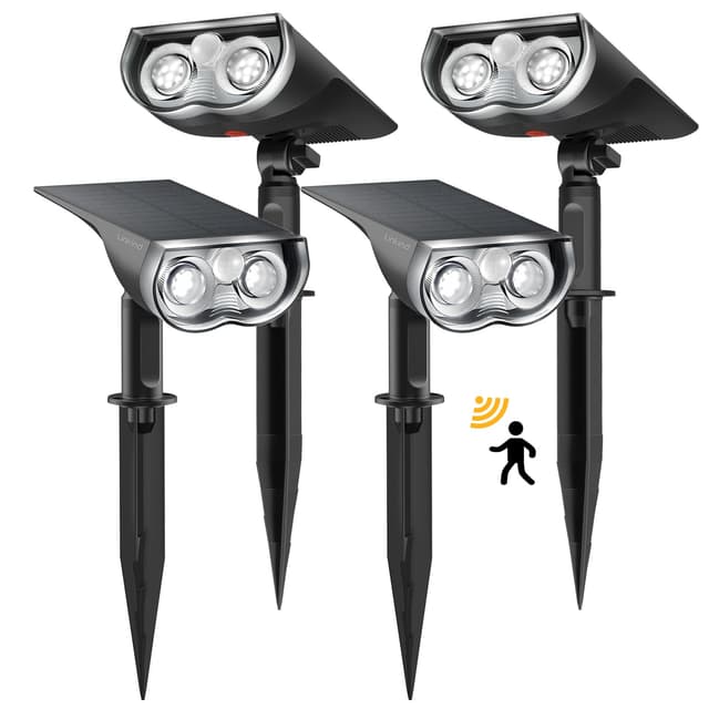 🌞🌿 Linkind Solarlampen Solar Strahler mit Bewegungsmelder 6500K Kaltweiß, 3 Modi (inkl. Dauerlicht), 1000Lm Helle Solar Aussenlampen von 2 Montage, IP67 Gartenstrahler für Weg, 4 Stück