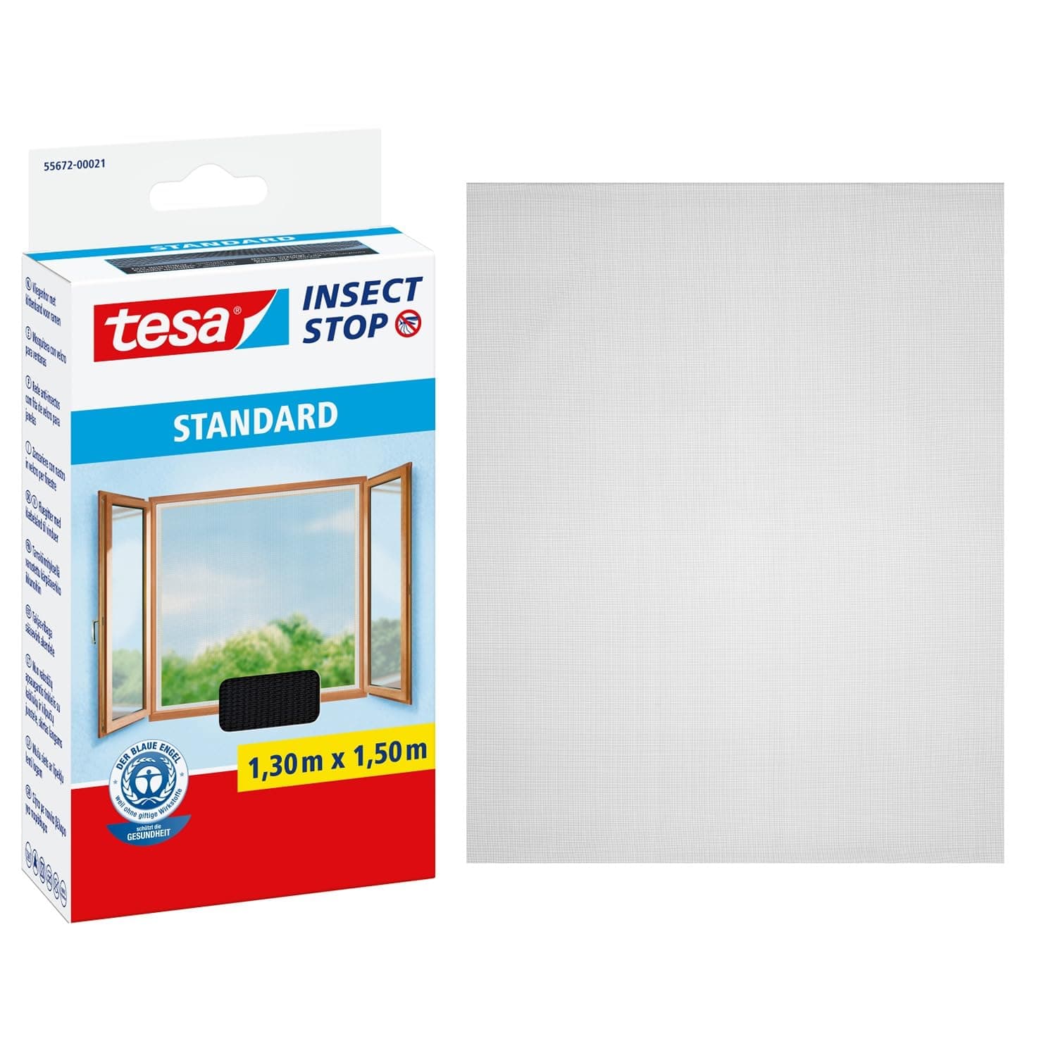 tesa Insect Stop Standard Fliegengitter für Fenster - Insektenschutz zuschneidbar - Mückenschutz ohne Bohren