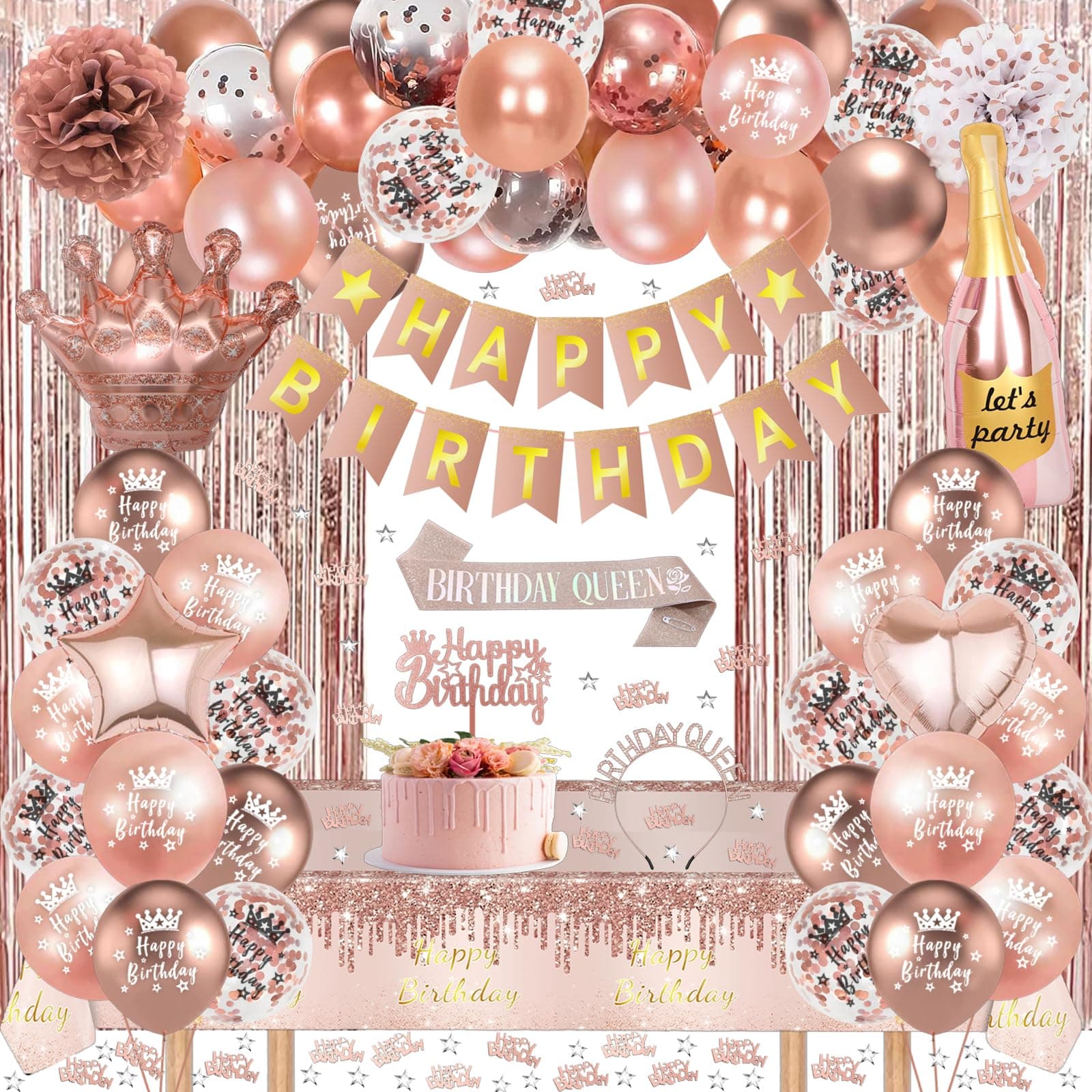 🎉 Rosegold Geburtstagsdeko Set für Frauen und Mädchen 🎁