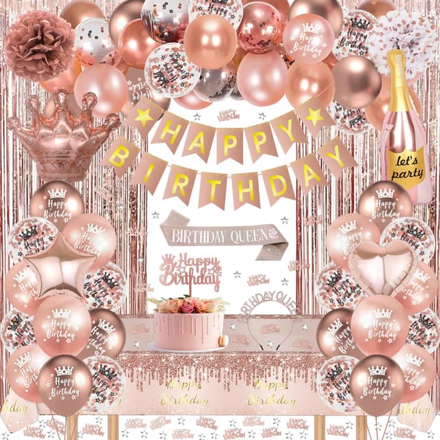 🎉 Rosegold Geburtstagsdeko Set für Frauen und Mädchen 🎁