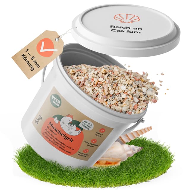 VYTAfield® Muschelgrit für Hühner 🐓 | Natürlicher Futterkalk für Geflügel | 5kg Mineralfutter