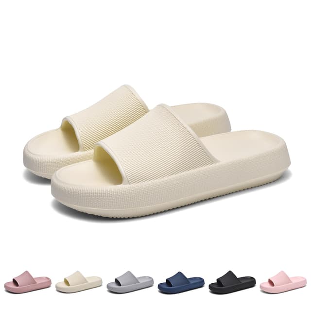 GemChve Hausschuhe Herren Badelatschen Herren Sandalen Damen 🌞 Super Weich Rutschfest Sandalen Damen Sommer Pantoletten Geeignet Familie Garten Schwimmbad Strand Cremefarben 8802 37/38 EU
