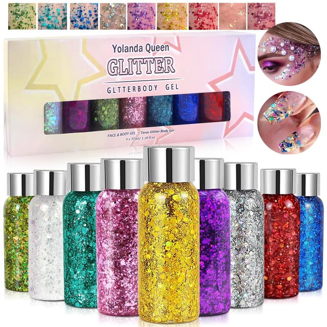AOKITO Festival Gesichtsglitzer & Körperglitzer - 9 Flaschen Body Glitter Gel ✨🌟