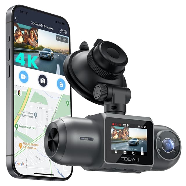 COOAU D30S 4K Dashcam Auto 🚗 mit GPS, WiFi, Vorne Innen Dual 2,5K 1080P
