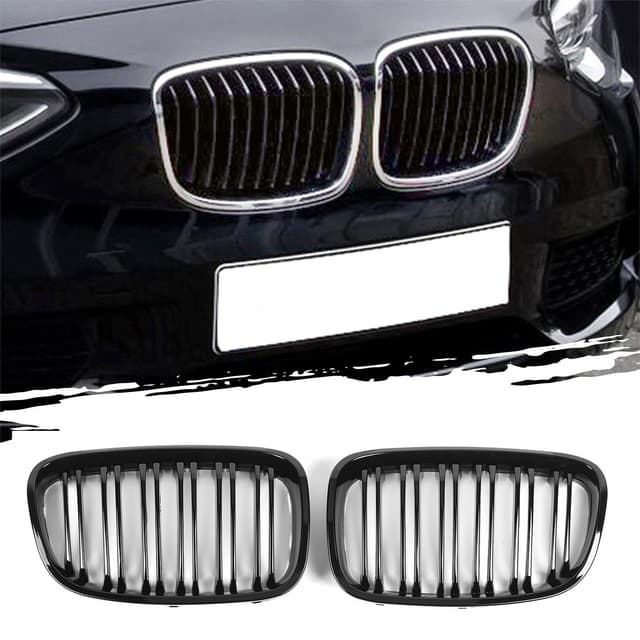 AggAuto Front Nieren 7-Doppelstab, Glänzend Schwarz Kühlergrill für BMW Serie 1, F20/F21, 2011-2014