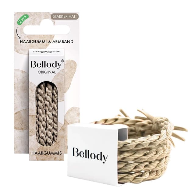 Bellody® Original Haargummis - Stylisch geflochtener Haargummi mit starkem Halt (4er Set - Champagne Beige) - Damen Haarschmuck in Beige 🌟🎀