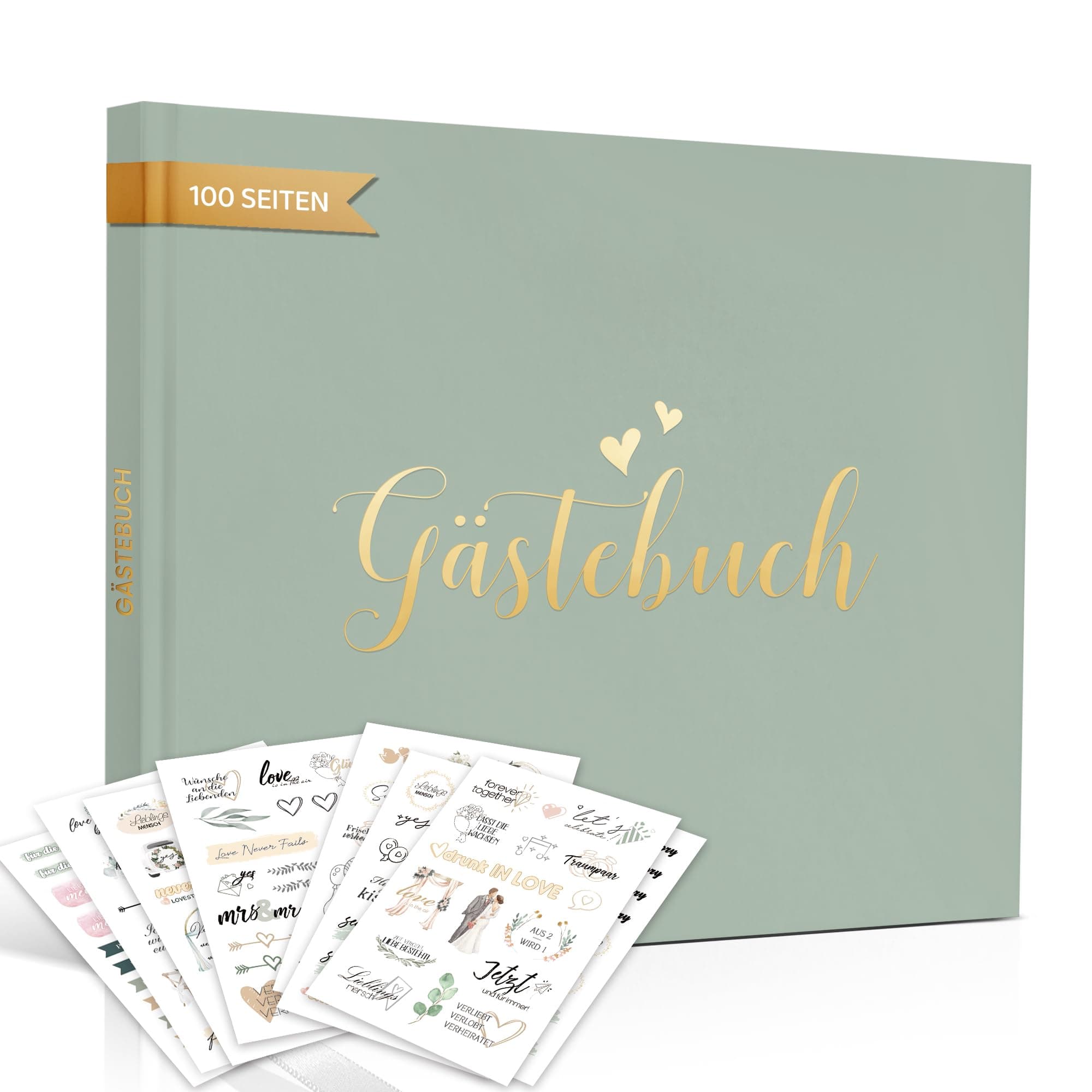 Hyggartn Gästebuch Hochzeit mit Stickern und 100 Seiten - Grün Gästebuch Leer