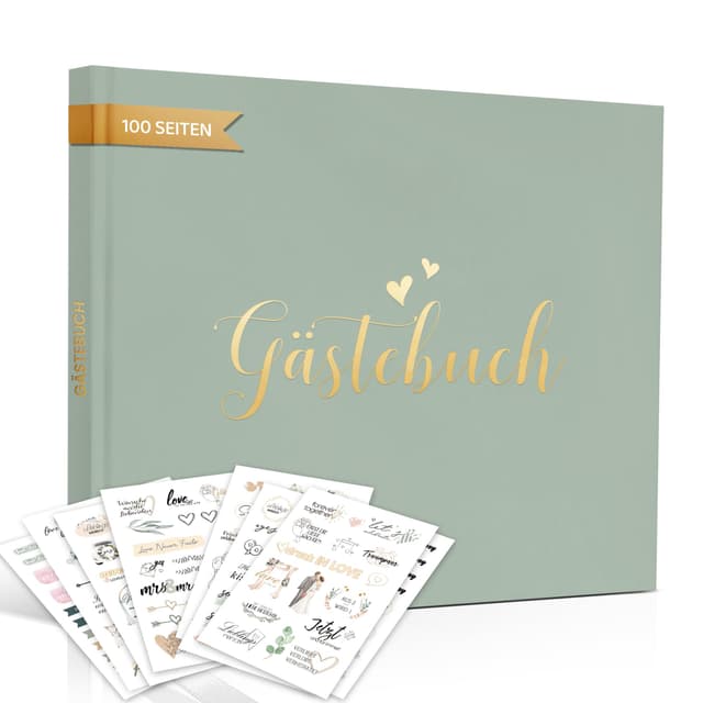 Hyggartn Gästebuch Hochzeit mit Stickern und 100 Seiten - Grün Gästebuch Leer