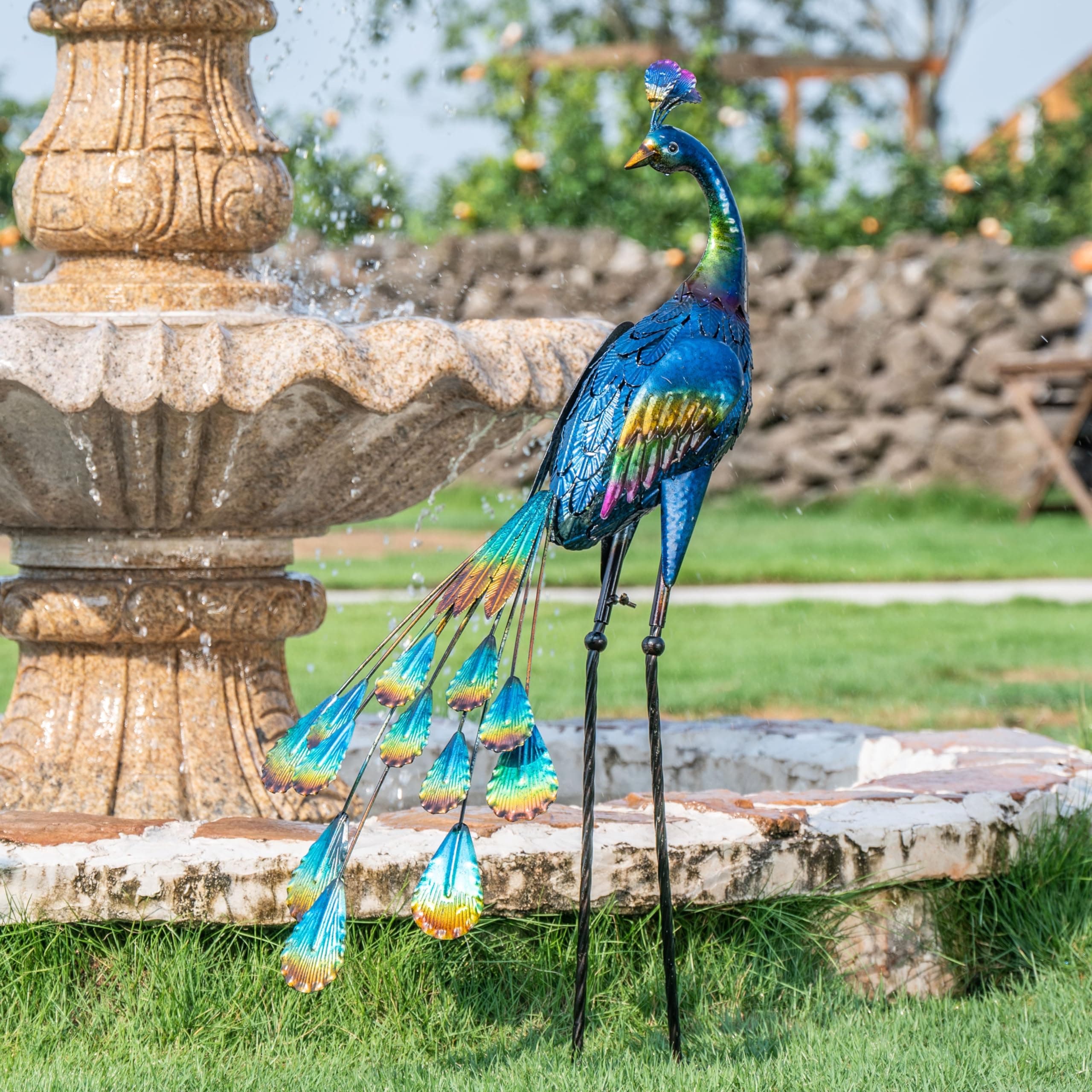TERESA'S COLLECTIONS Gartendeko für draußen - Pfau Gartenstatue aus Metall