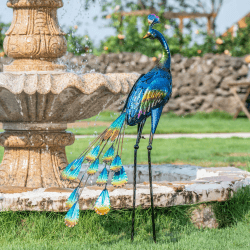 TERESA'S COLLECTIONS Gartendeko für draußen - Pfau Gartenstatue aus Metall