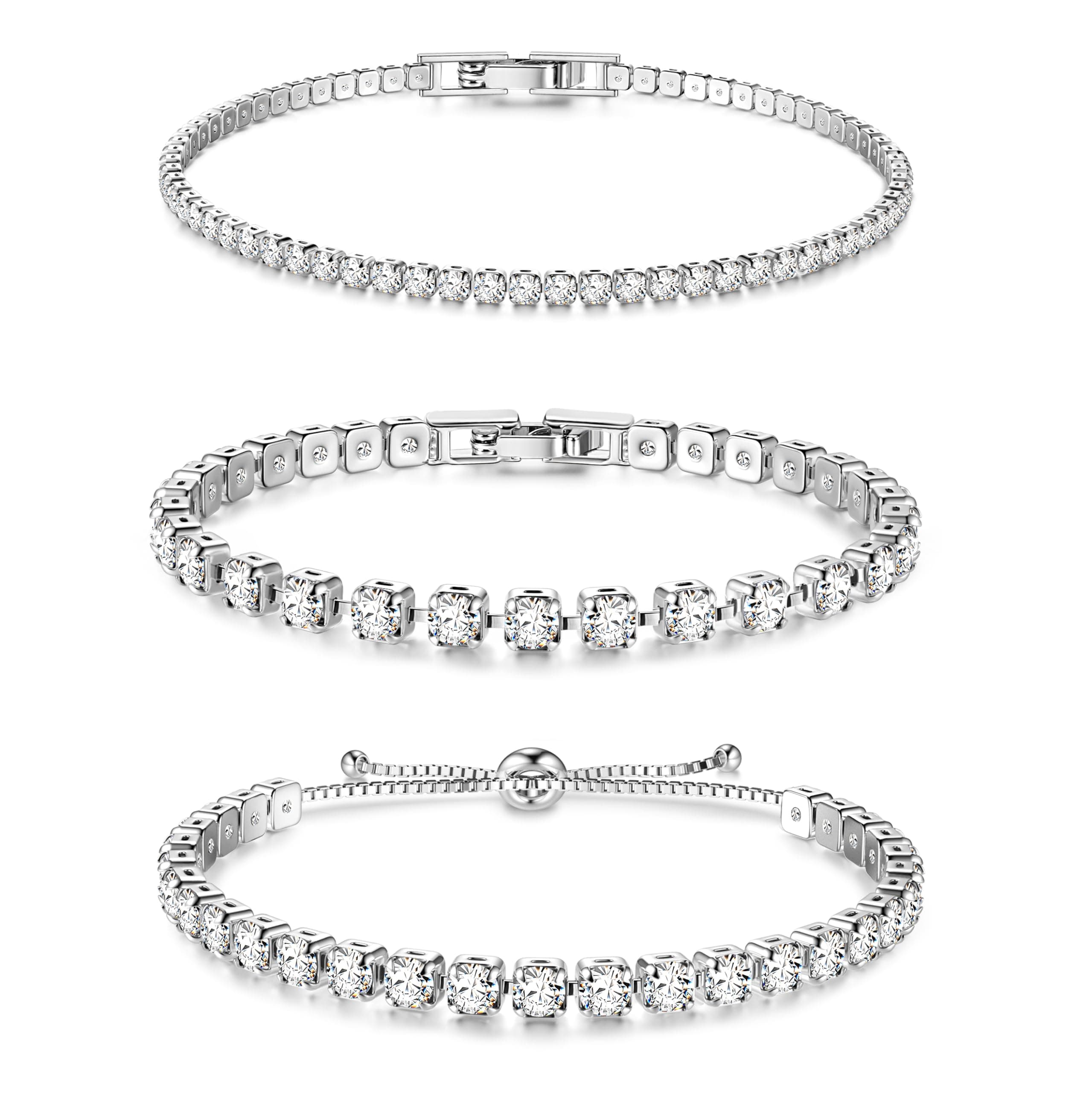Dochais 3 Stück Tennis Armband Damen Silber Gold Zirkonia Armbänder Diamant Armband Damen Armbänder Glitzer Tennisarmbänder Strass Kristalle Set