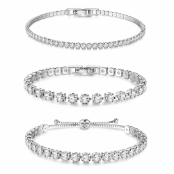 Dochais 3 Stück Tennis Armband Damen Silber Gold Zirkonia Armbänder Diamant Armband Damen Armbänder Glitzer Tennisarmbänder Strass Kristalle Set