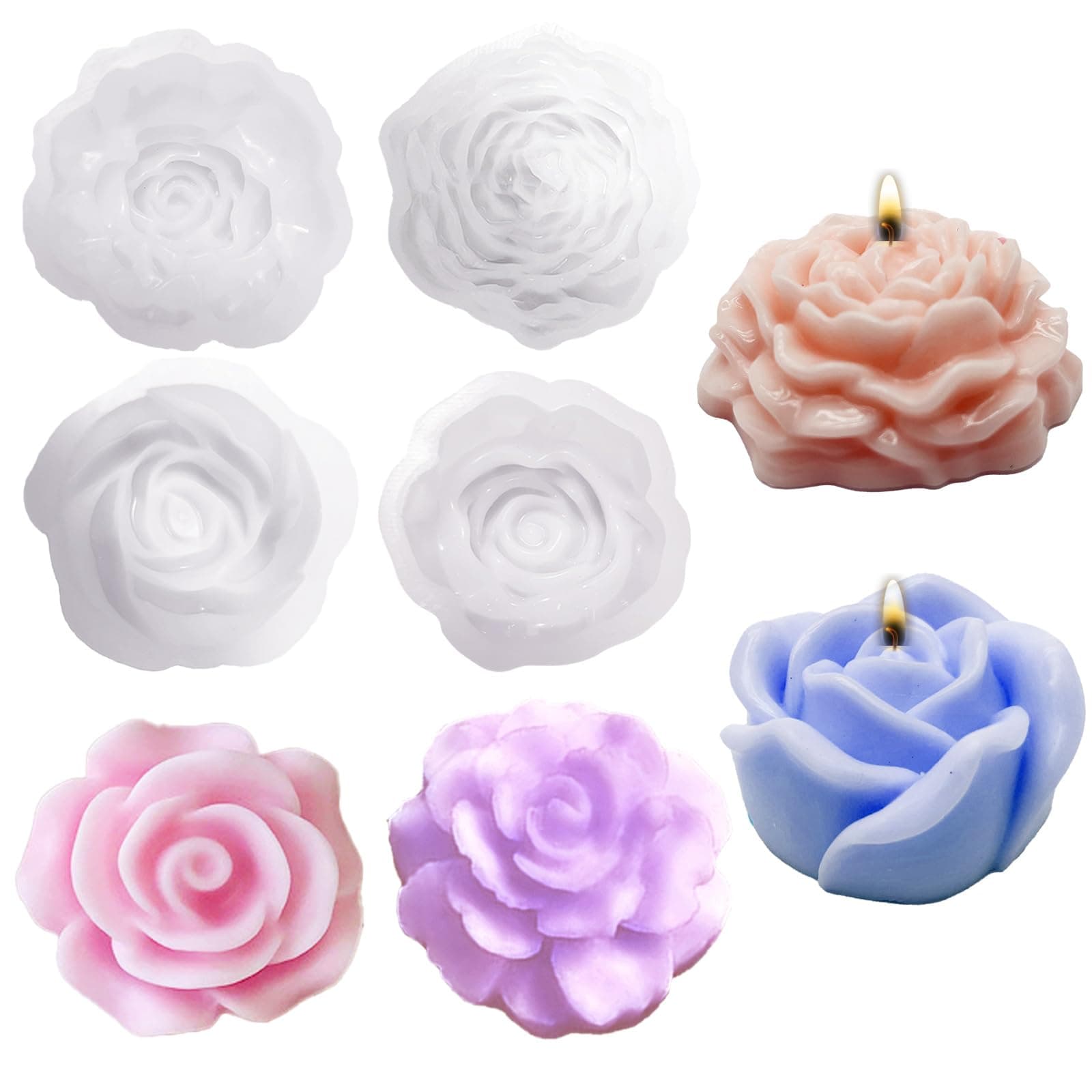 🌸🕯️ WYAHYQ 4Stück Silikonform Blumen Silikonformen Gießformen Rose Kerzenformen zum Gießen Epoxidharz Formen Silikon 🕯️🌸