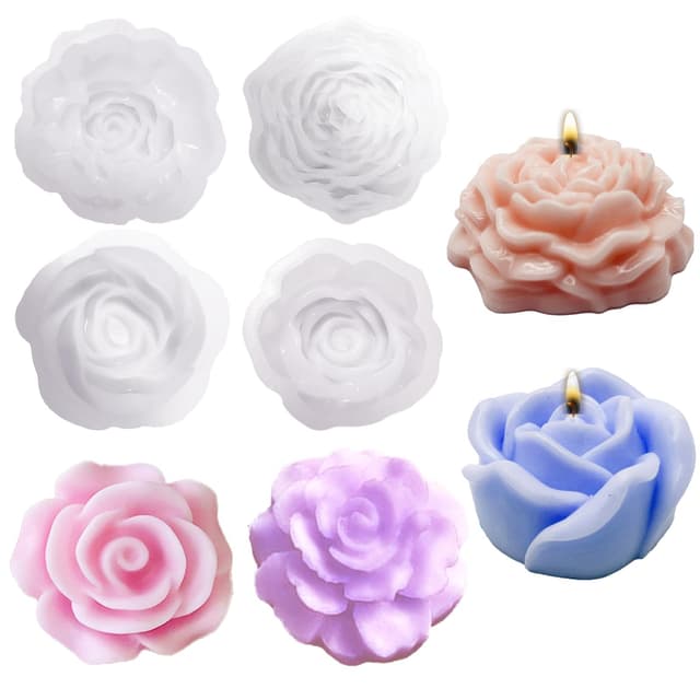 🌸🕯️ WYAHYQ 4Stück Silikonform Blumen Silikonformen Gießformen Rose Kerzenformen zum Gießen Epoxidharz Formen Silikon 🕯️🌸