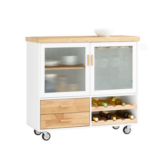 Angebot: SoBuy Mobile Kücheninsel 🍳 auf Rollen mit 2 Glastüren