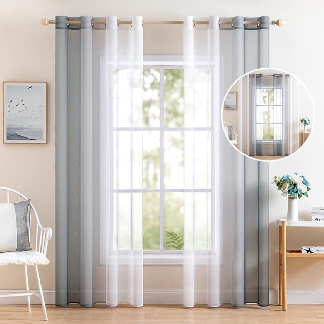 🌟 MIULEE 2er Set Voile Vorhang Zweifarbiger Vorhang mit Ösen 🪟 Transparente Gardine Ösenschal Fensterschal 🌈 Lichtdurchlässig für Schlafzimmer