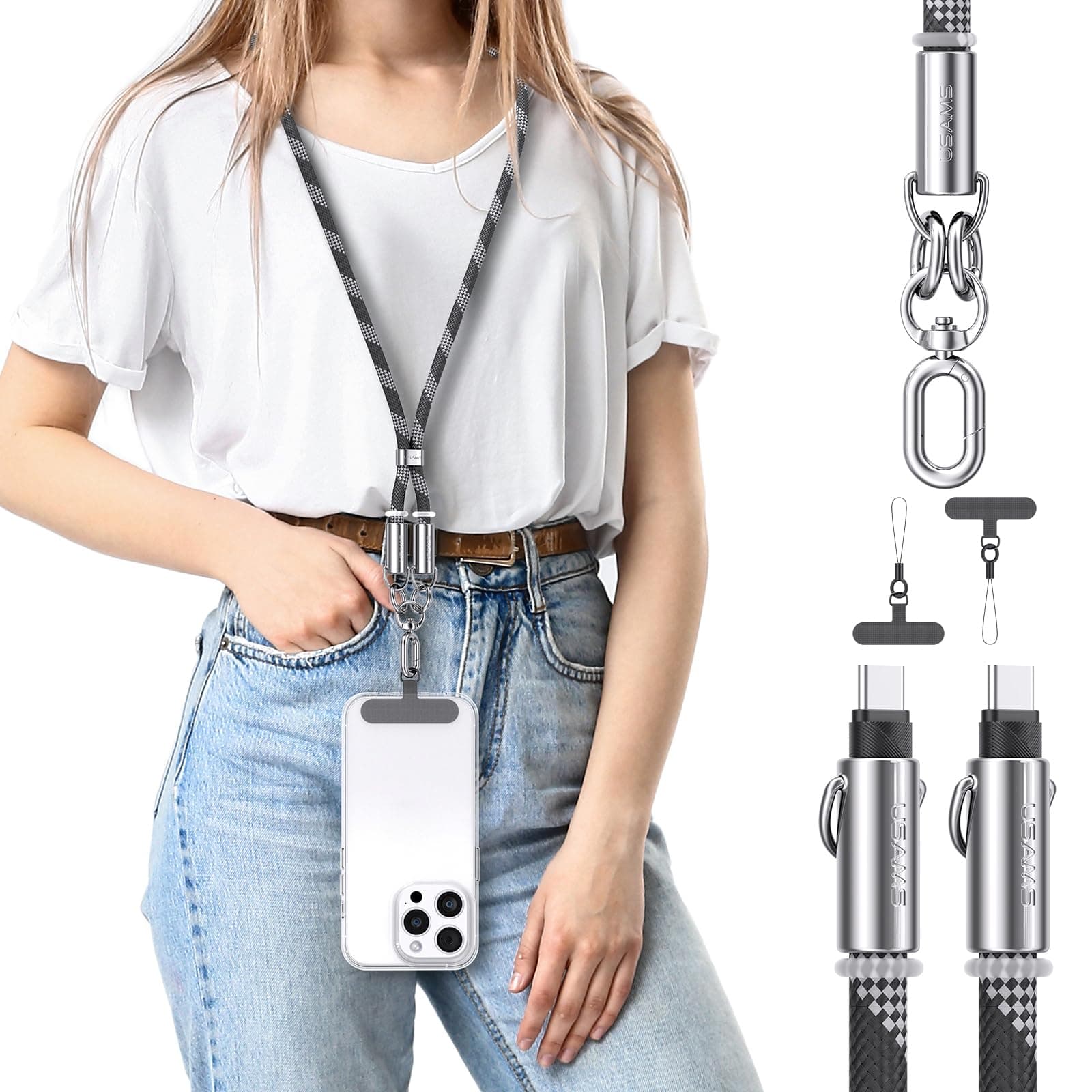 📱 enablink Handykette Universal - Handy Lanyard mit 2 Stück Universelles Patch und USB C Schnellladekabel