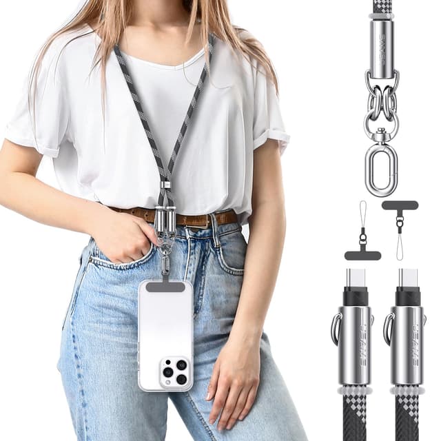 📱 enablink Handykette Universal - Handy Lanyard mit 2 Stück Universelles Patch und USB C Schnellladekabel