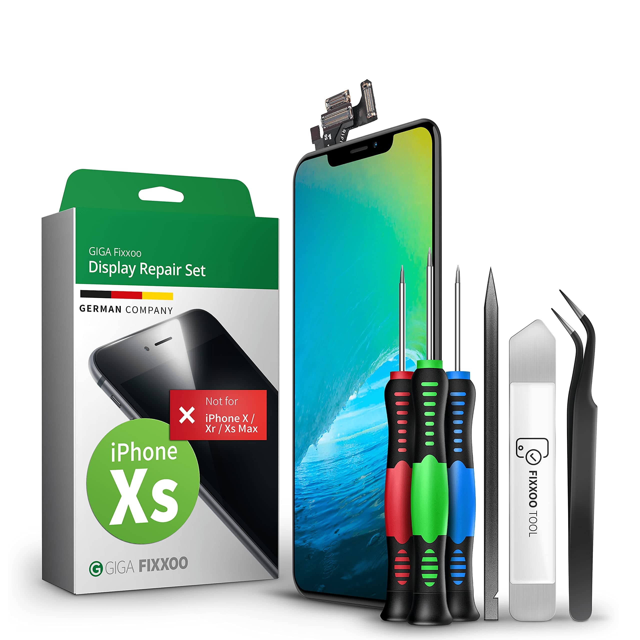 📱 GIGA Fixxoo® Display für iPhone XS [inkl. Werkzeug-Kit] 🧰 - Reparatur Set