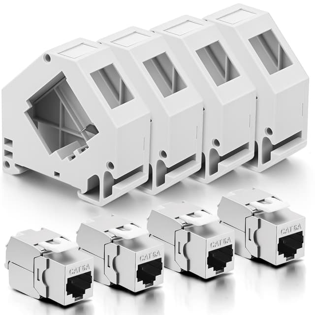 🔌🔧 AOOSU Keystone Modul und Hutschienenadapter Set: Netzwerk Cat6a Cat6 Cat5e, 4 Stück CAT 6A Module und 4 Stück Halter