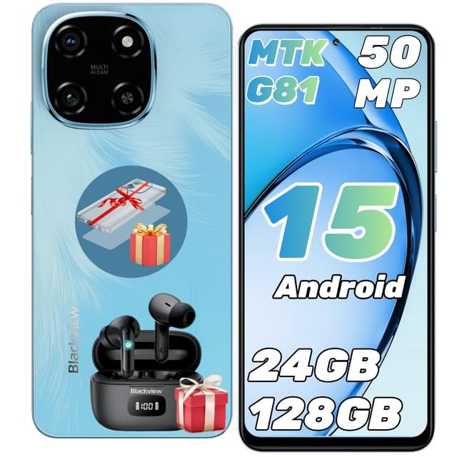 Blackview Color 6 KI Android 15 Handy Ohne Vertrag MTK G81 MTK G81 2.0GHz, 50MP Super PD, 24GB+128GB/ 2TB TF, 6.67" Smartphone, 5000mAh/18W, Dual SIM Handys/Fingerabdruck/Face ID/GPS/OTG Himmelblau 📱