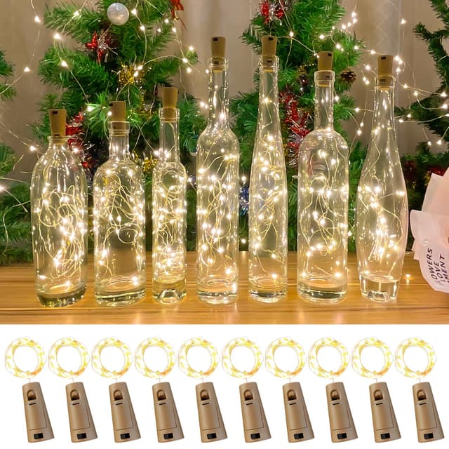 LEECOCO LED Flaschenlichterkette 2m, 20 LEDs - Dekorative Lichter für Flaschen, Gläser & Deko