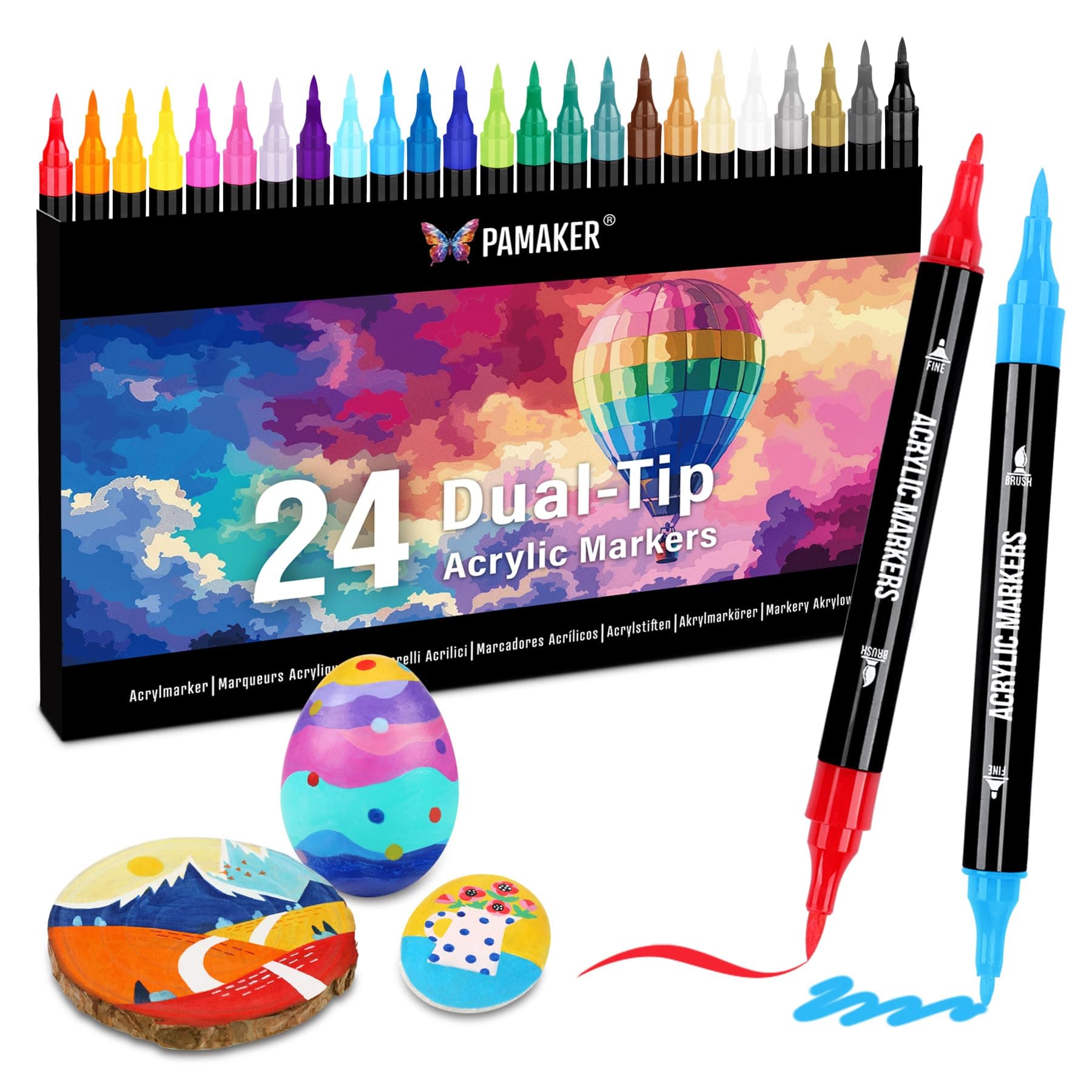 🎨 24 Farben Acrylstifte Set – Acrylmarker mit feiner Spitze und Pinsel