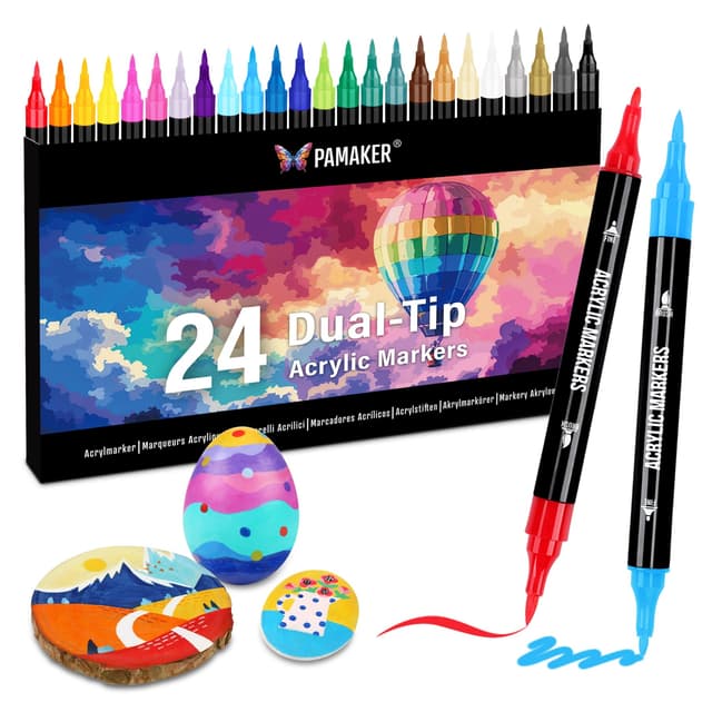🎨 24 Farben Acrylstifte Set – Acrylmarker mit feiner Spitze und Pinsel