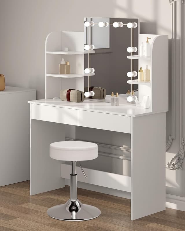 WOLTU Schminktisch mit Beleuchtung und Spiegel, Weiß Mit Spiegel und Beleuchtung 💄✨🪞