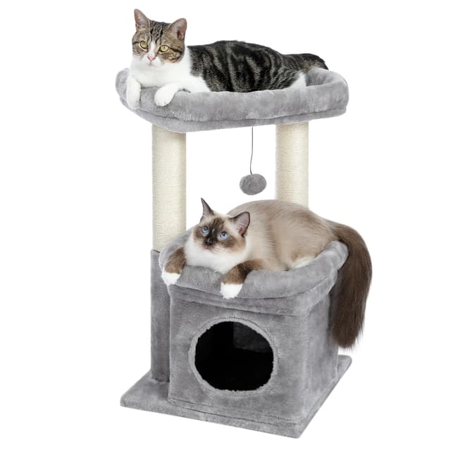 🐱 PAWZ Road Kleiner Katzenbaum: Mehrstöckiger Katzenturm in Grau 🐾