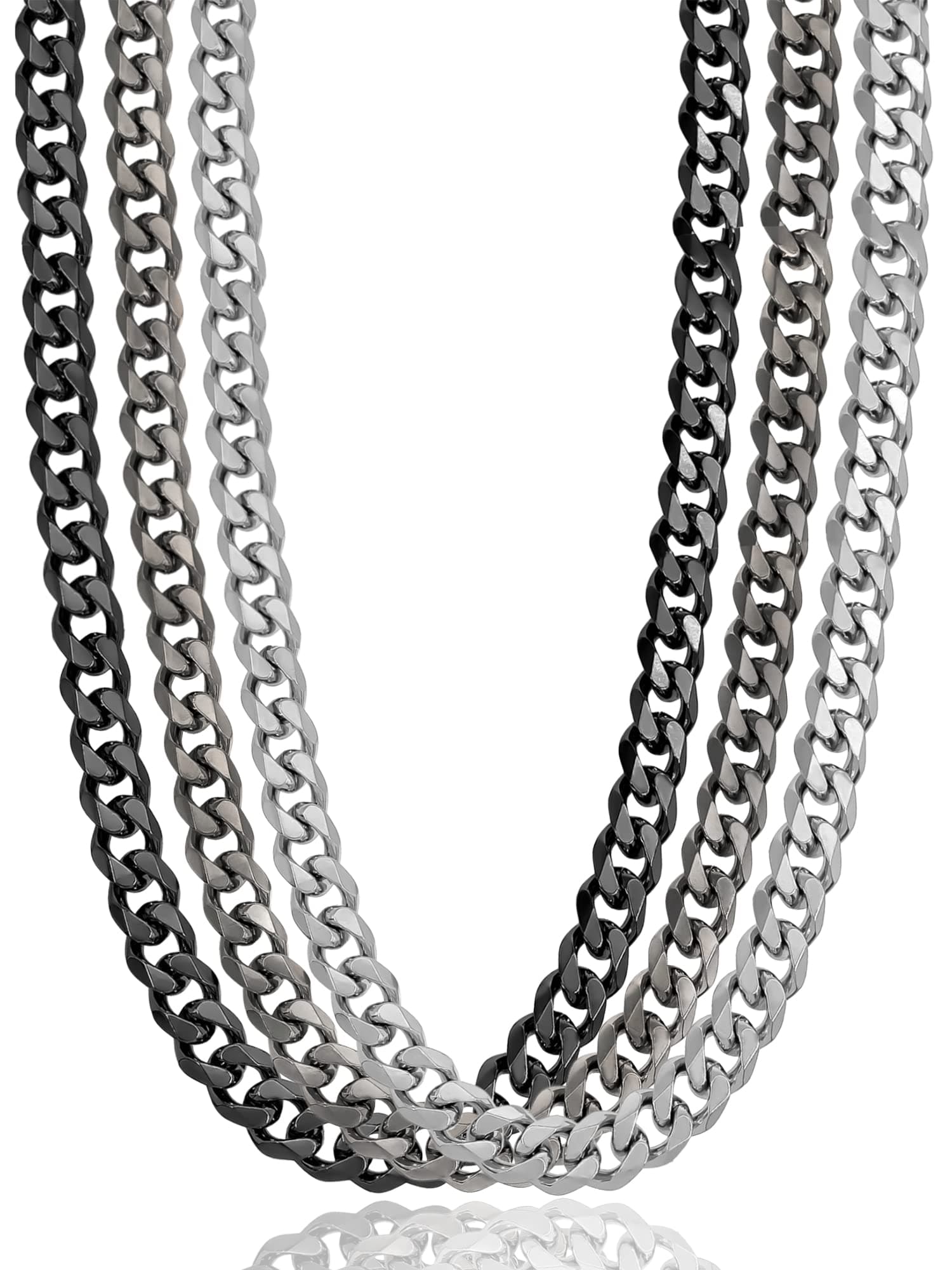 RUGGED steel Edelstahl Panzerkette massiv 45 50 55 60 cm (7 oder 11 mm breit) Silber/Schwarz/Schwarz-Vintage