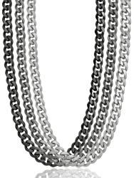 RUGGED steel Edelstahl Panzerkette massiv 45 50 55 60 cm (7 oder 11 mm breit) Silber/Schwarz/Schwarz-Vintage