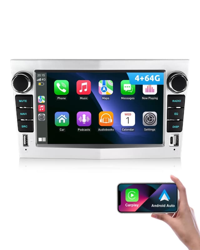 ESSGOO 4+64G Wireless Autoradio Android 14 mit Carplay und Android Auto Für Opel Corsa C/D Zafira B Astra G H 7 Zoll IPS Touchscreen Bluetooth FM RDS GPS Silber 🚗📱🎵