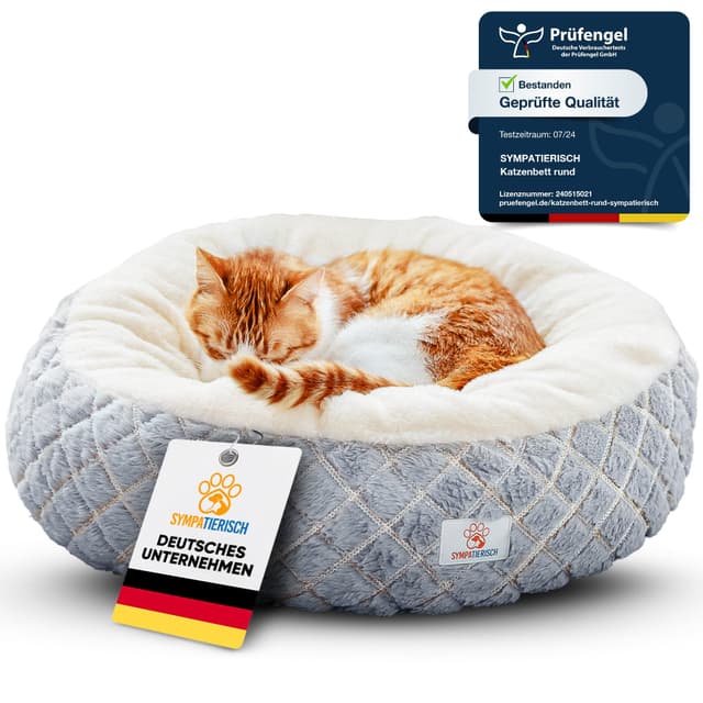 🐱 Katzenbett [beruhigende Wirkung] - Rundes, flauschiges Kissen für deine Samtpfote