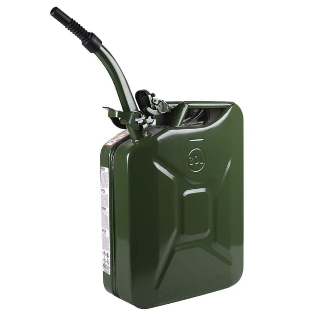 🚗🛢️ WALTER Benzinkanister 20L mit flexiblem Einfüllstutzen/Trichter aus Metall, grün