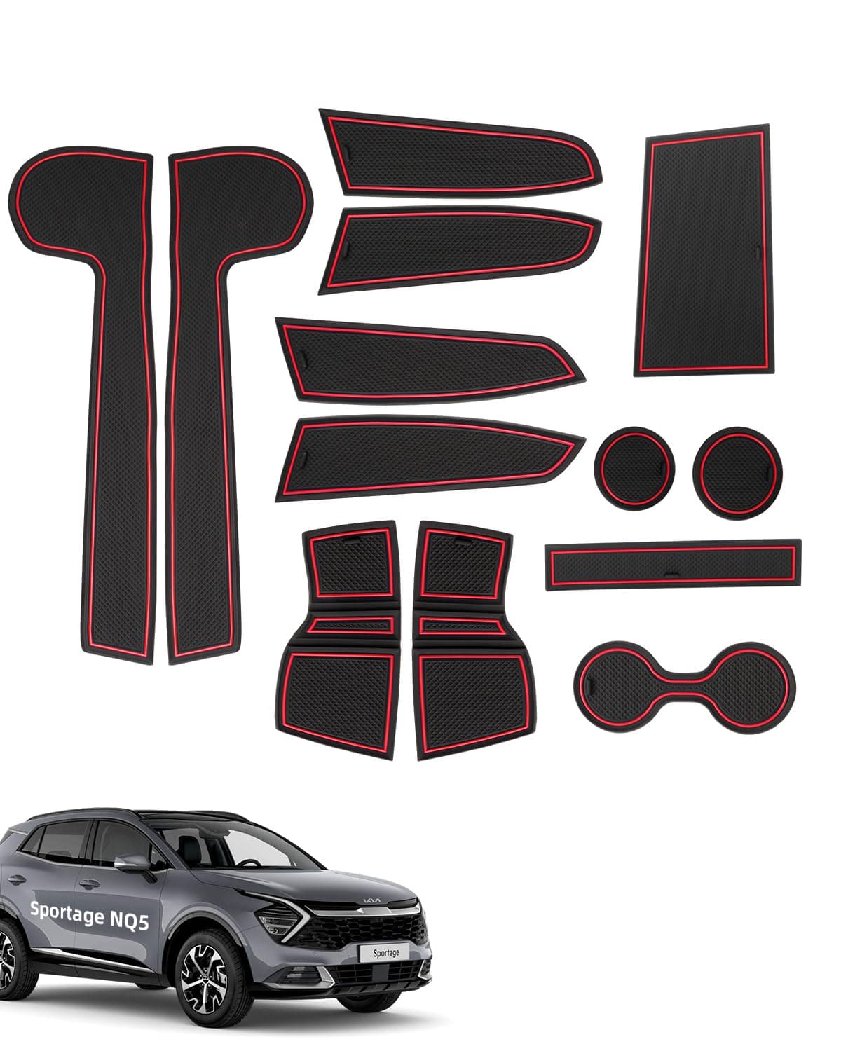 LANGBEAN Antirutschmatten für Kia Sportage NQ5 2025 2024 2023 2022, 13 Stück Gummimatten Schwarz & Rot
