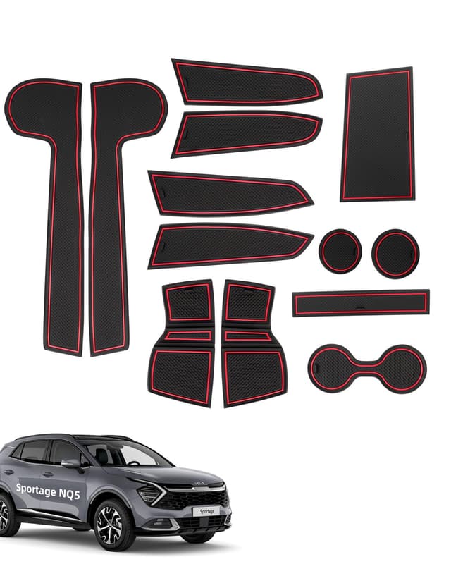 LANGBEAN Antirutschmatten für Kia Sportage NQ5 2025 2024 2023 2022, 13 Stück Gummimatten Schwarz & Rot