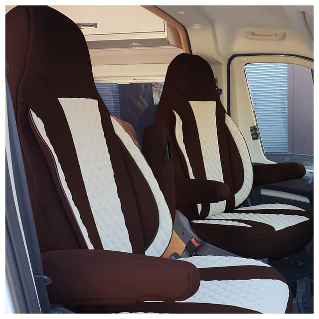 🚐 BREMER SITZBEZÜGE Maß Piloten Schonbezüge Sitzbezüge kompatibel mit Wohnmobil Ducato Weinsberg Adria Dethleffs Zubehör | 2er Schonbezug Set inkl. Armlehnen-Bezüge in Braun/Beige | WPL411 WPL411 Braun/Beige