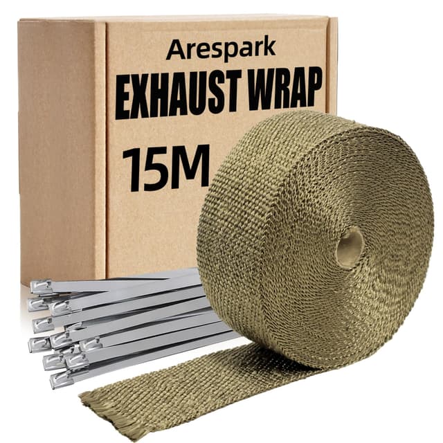 Arespark Hitzeschutzband 15M - Golden Auspuffband mit Edelstahl Kabelbinder