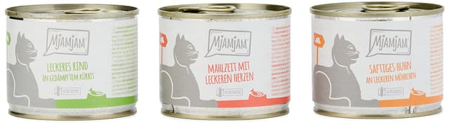 😺🍗🥩 MjAMjAM - Premium Nassfutter für Katzen - Mixpaket I - Huhn, Rind, Herzen, 6er Pack (6 x 200 g) 🥩🍗😺